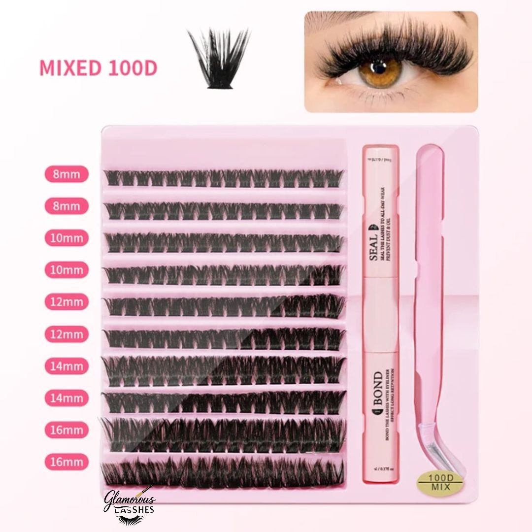 Kit Ciglia a Ciuffetti Cluster Lash Mix 100D con Bond, Seal e Pinzetta