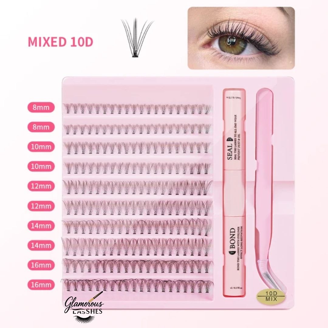 Kit Ciglia a Ciuffetti Cluster Lash Mix 10D con Bond, Seal e Pinzetta