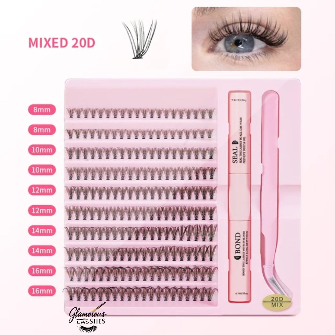 Kit Ciglia a Ciuffetti Cluster Lash Mix 20D con Bond, Seal e Pinzetta