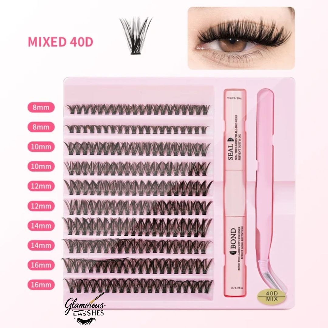 Kit Ciglia a Ciuffetti Cluster Lash Mix 40D con Bond, Seal e Pinzetta