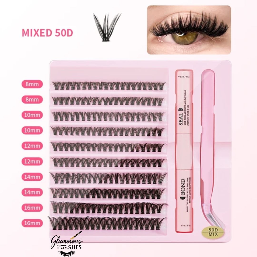 Kit Ciglia a Ciuffetti Cluster Lash Mix 50D con Bond, Seal e Pinzetta