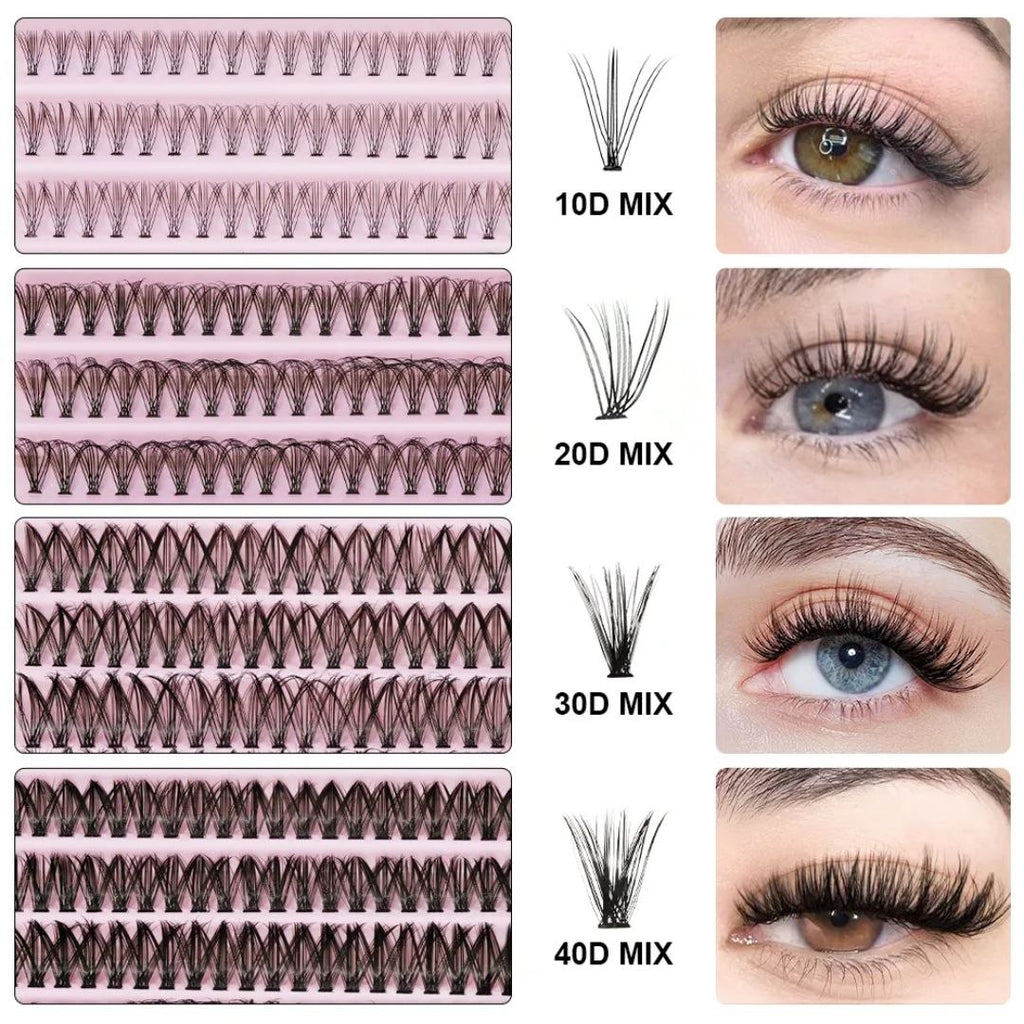 Kit Ciglia a Ciuffetti Cluster Lash Mix 10D con Bond, Seal e Pinzetta