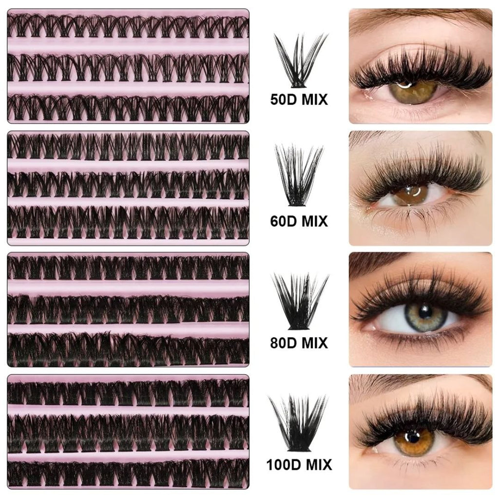 Kit Ciglia a Ciuffetti Cluster Lash Mix 10D con Bond, Seal e Pinzetta