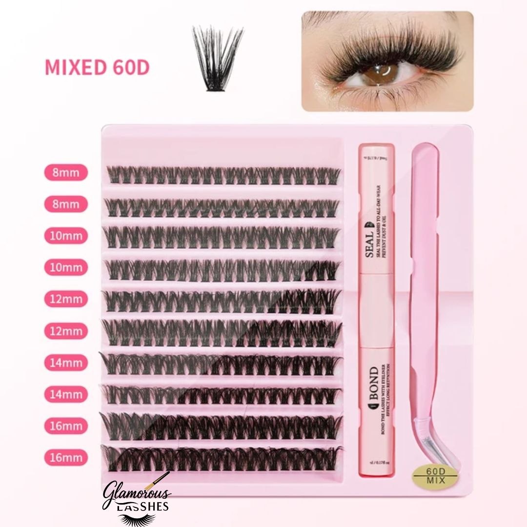 Kit Ciglia a Ciuffetti Cluster Lash Mix 60D con Bond, Seal e Pinzetta