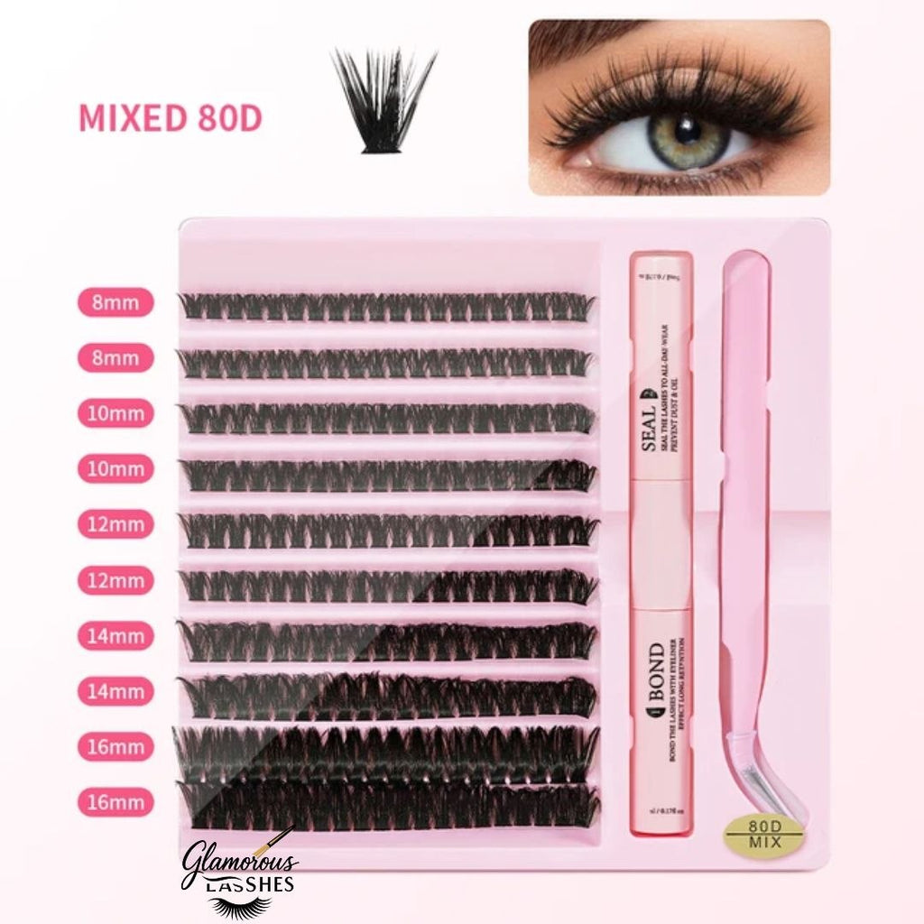 Kit Ciglia a Ciuffetti Cluster Lash Mix 80D con Bond, Seal e Pinzetta