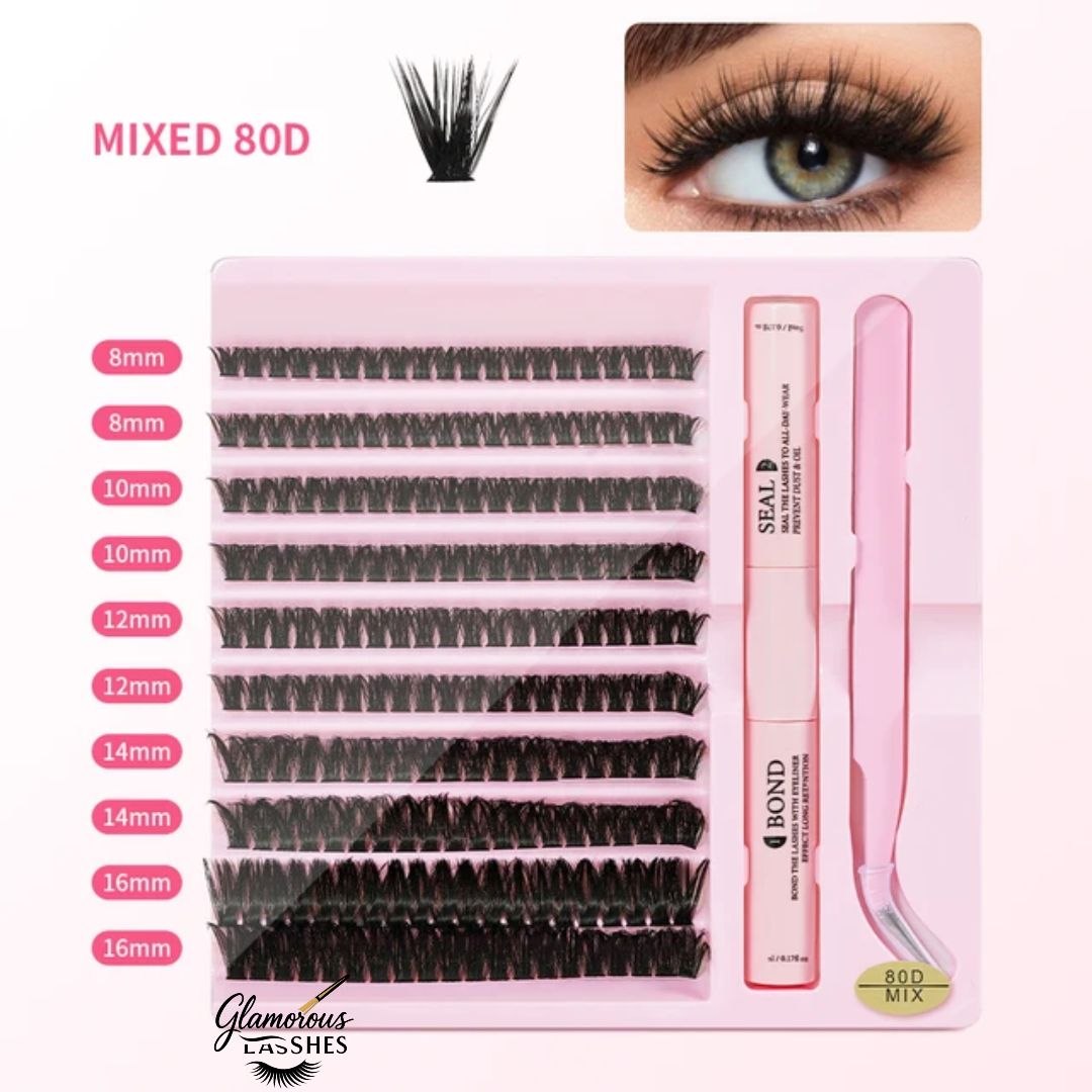 Kit Ciglia a Ciuffetti Cluster Lash Mix 80D con Bond, Seal e Pinzetta
